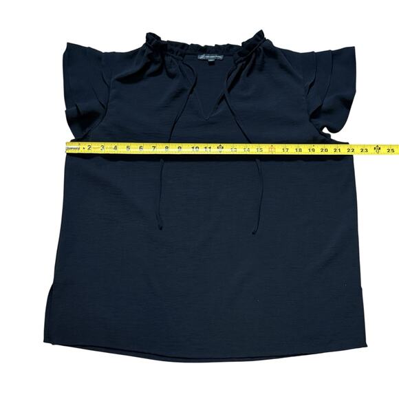 Adrianna Papell Women’s Black Flutter Short Sleeve Blouse Notch Neck Top Size L - Picture 5 of 9